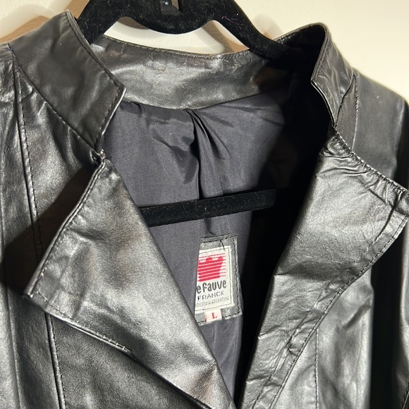 Le Fauve Leather Biker Jacket w/ Adjustable Waist Belt - Size L - Picture 2 of 7